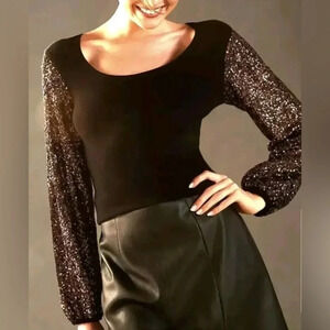 Anthropologie Bl-nk London Gold Sequin Sleeve Sweater Size XXS NWT Flawed Gem